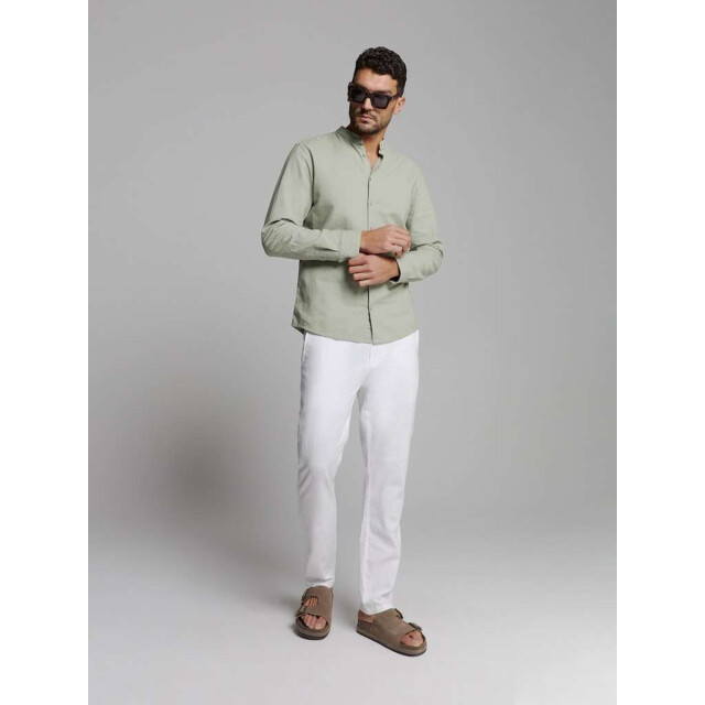 No Excess Shirt granddad solid with linen light army 27470218SN-177 large