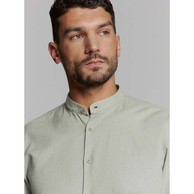 No Excess Shirt granddad solid with linen light army 27470218SN-177 large