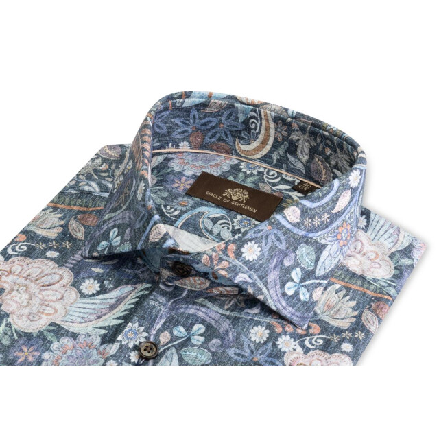 Circle of Gentlemen Mojiz linnenhemd print multicolor blauw/grijs 242-20047-583- large