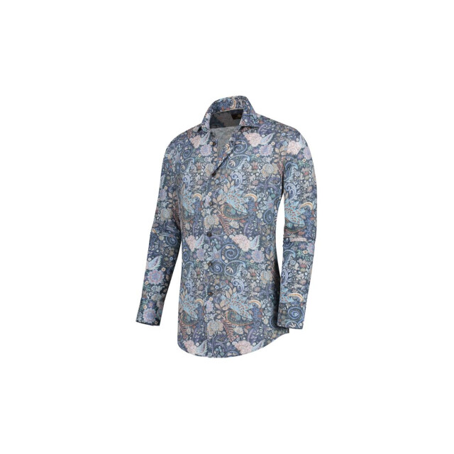 Circle of Gentlemen Mojiz linnenhemd print multicolor blauw/grijs 242-20047-583- large