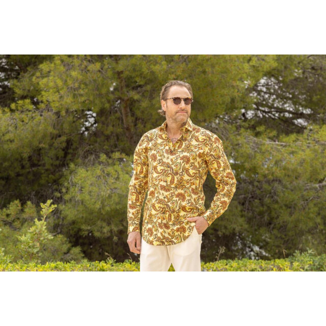 Circle of Gentlemen Michi linnenhemd print multicolor /bruin 242-20053-104- large