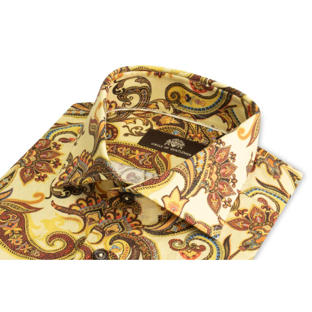 Circle of Gentlemen Michi linnenhemd print multicolor /bruin 242-20053-104- large
