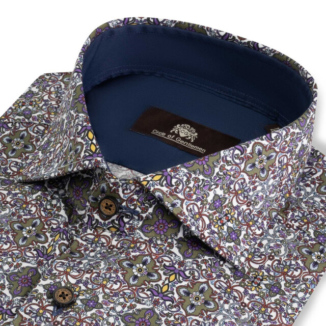 Circle of Gentlemen Max allover print overhemd in stretch kwaliteit 242-20001-253- large