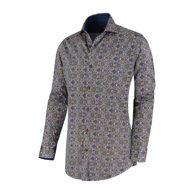 Circle of Gentlemen Max allover print overhemd in stretch kwaliteit 242-20001-253- large