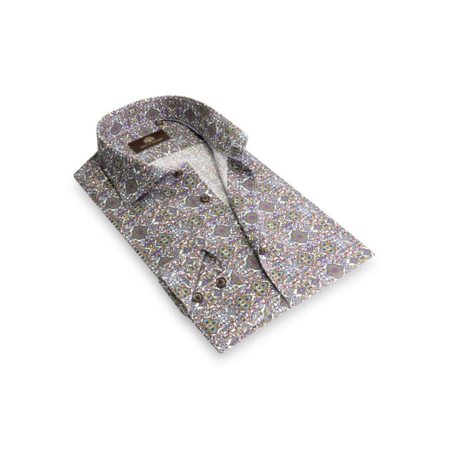 Circle of Gentlemen Mirza linnenhemd print multicolor paars/groen 242-20045-293- large