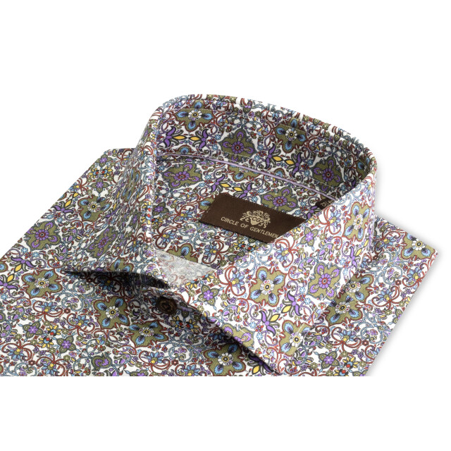 Circle of Gentlemen Mirza linnenhemd print multicolor paars/groen 242-20045-293- large
