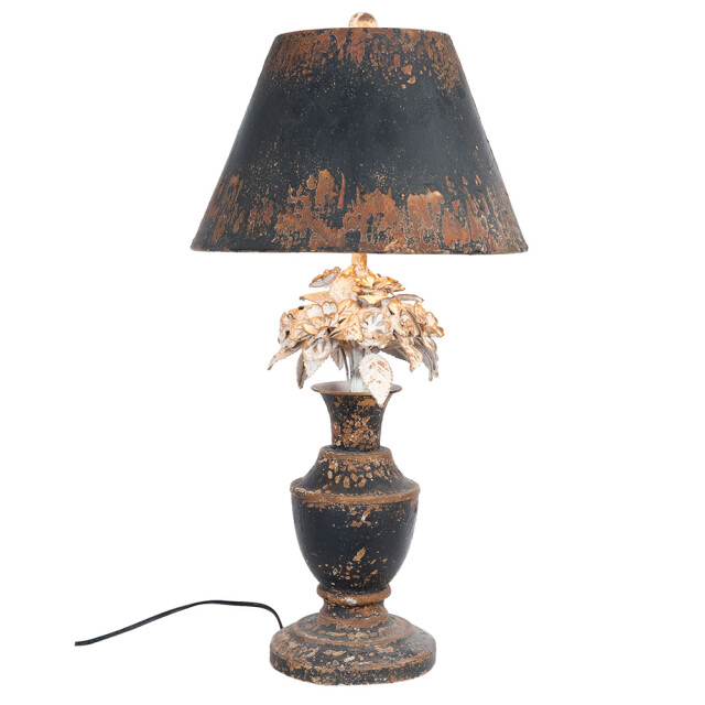 Clayre & Eef Tafellamp Ø 36x73 cm ijzer rond bloemen bureaulamp 1096848 large