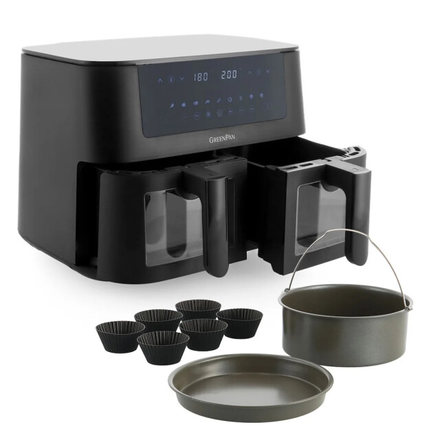 Greenpan Bistro airfryer dual xl 2 basket + bakset 8-delig (8 muffin + tang) 4l + 4l CC009387-001 large