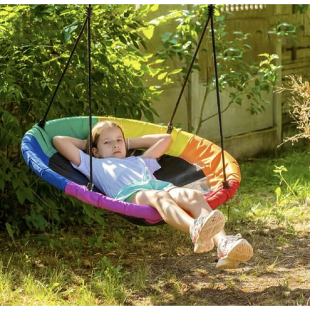 Hustawka Rond schommel ooievaarsnest 100cm regenboogkleuren 5900779954946 large