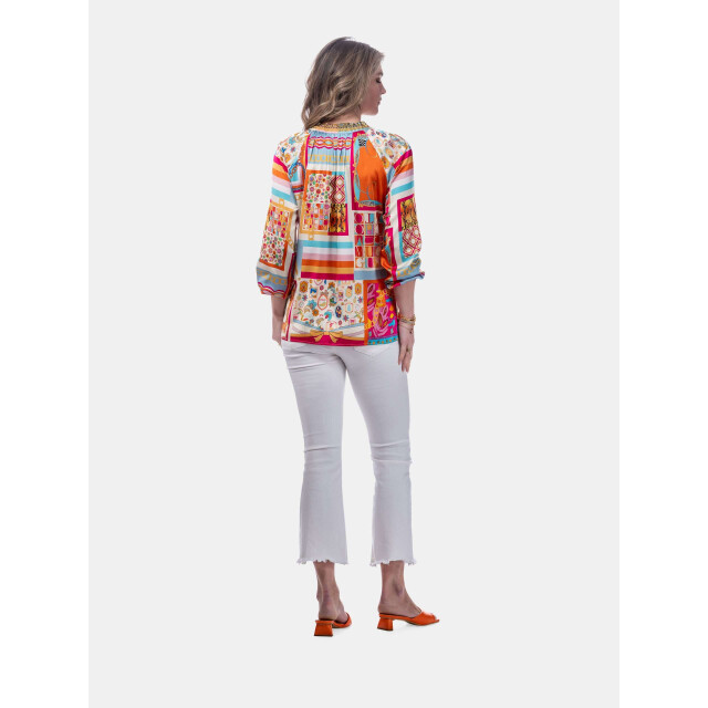 Mucho Gusto ® blouse milano oranje roze patchwork MUCHO GUSTO® Blouse Milano Oranje Roze Patchwork large