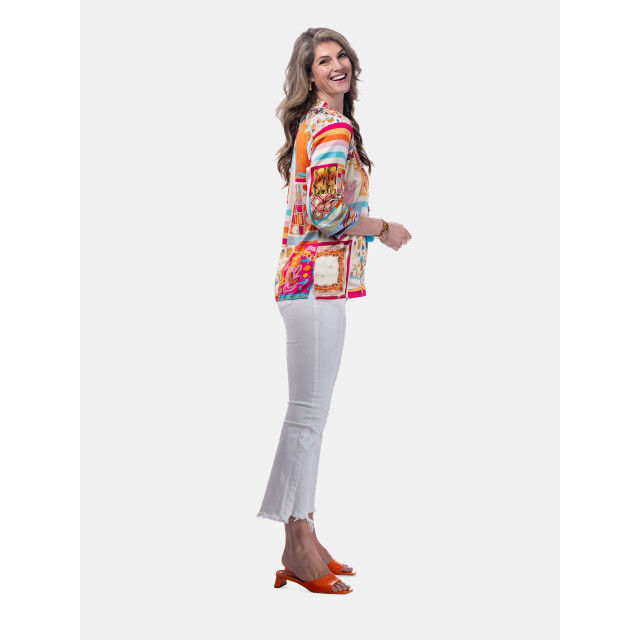 Mucho Gusto ® blouse milano oranje roze patchwork MUCHO GUSTO® Blouse Milano Oranje Roze Patchwork large