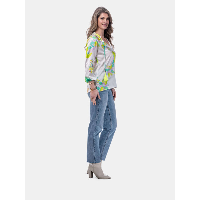 Mucho Gusto ® blouse milano groen blauw bloem elegantie MUCHO GUSTO® Blouse Milano Groen Blauw Bloem Elegantie large