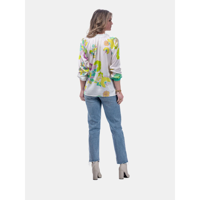 Mucho Gusto ® blouse milano groen blauw bloem elegantie MUCHO GUSTO® Blouse Milano Groen Blauw Bloem Elegantie large