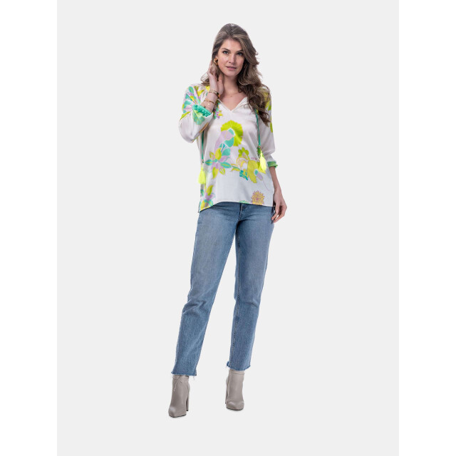 Mucho Gusto ® blouse milano groen blauw bloem elegantie MUCHO GUSTO® Blouse Milano Groen Blauw Bloem Elegantie large