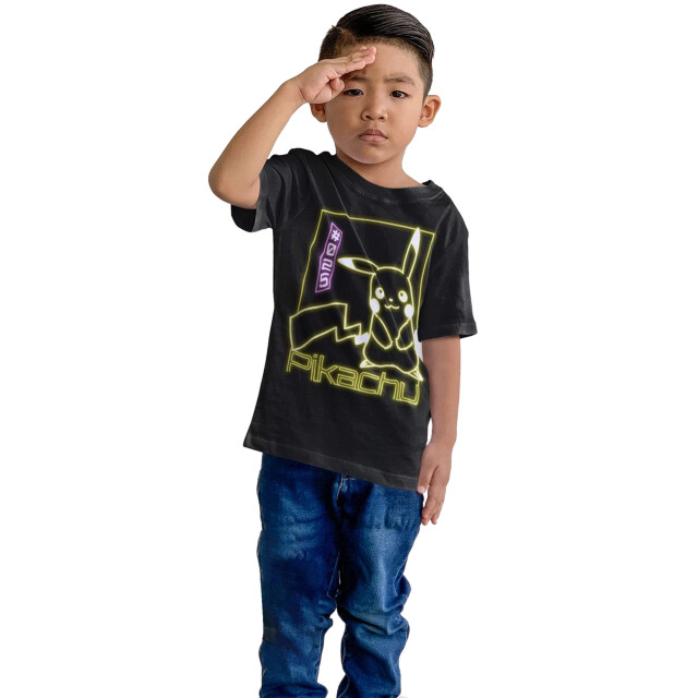 Pokemon Kinderen/kinderen pikachu neon t-shirt UTHE703_black large