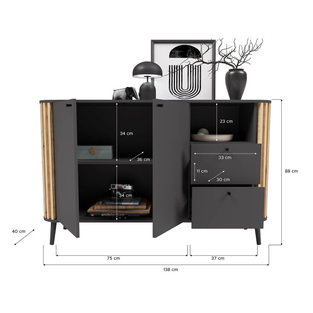 CaliCosy Dressoir met 2 laden, 2 deuren en 1 nis l 138 cm pure 2951216 large