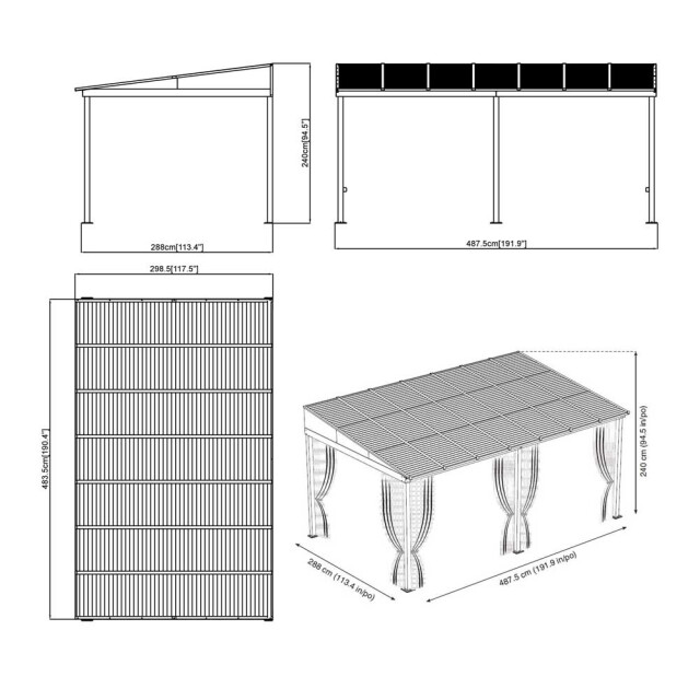 Sojag Aluminium terrasoverkapping portland 288x488x240cm- 3156165 large
