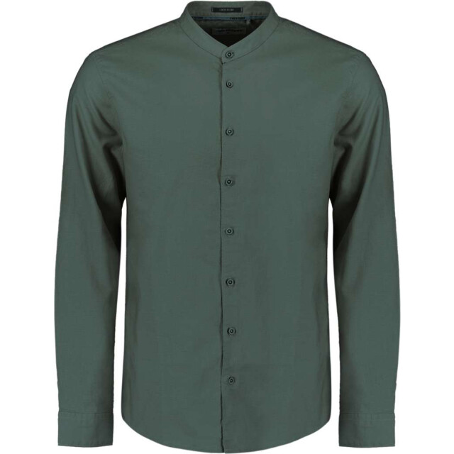 No Excess Shirt granddad solid with linen dark steel 27470218SN-124 large