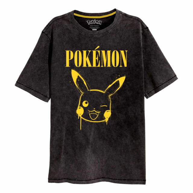 Pokemon Unisex volwassen pikachu acid wash t-shirt UTHE1282_blackyellow large