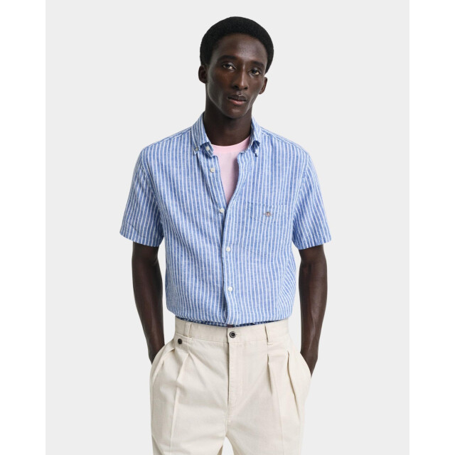 Gant Casual hemd korte mouw reg cotton linen stripe ss sh 3250039/407 187863 large
