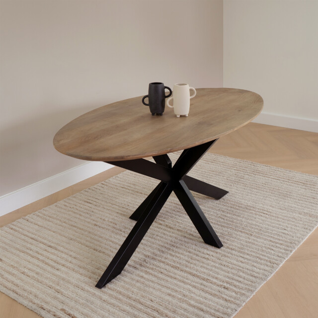 QUVIO Eettafel sofia – ovaal – 160x90 cm – zwart – naturel 3177756 large