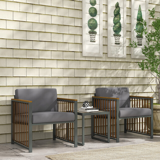 4goodz Outsunny tuinset, 3-delig, inclusief zitkussen, houtdecor, roestvrij 3177851 large