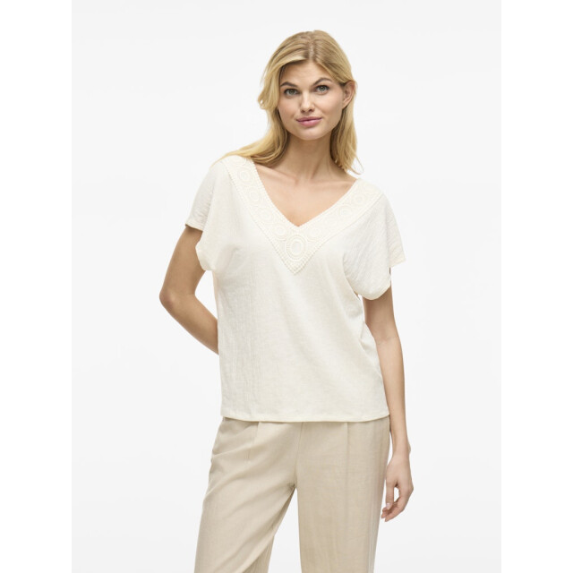 Vila visyma lace v-neck cap sleeve top/d 14105378 birch 06011.198.0177 large