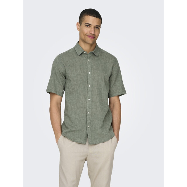 Only & Sons onscaiden ss solid linen shirt noos 22009885 swamp 05631.369.0118 large