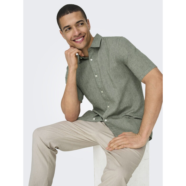 Only & Sons onscaiden ss solid linen shirt noos 22009885 swamp 05631.369.0118 large