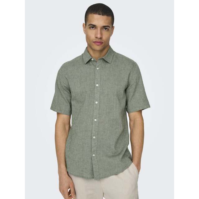 Only & Sons onscaiden ss solid linen shirt noos 22009885 swamp 05631.369.0118 large