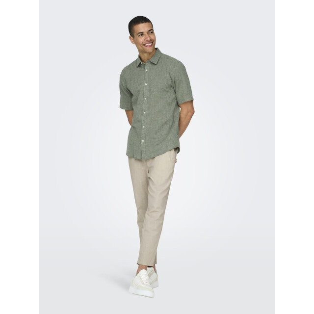 Only & Sons onscaiden ss solid linen shirt noos 22009885 swamp 05631.369.0118 large