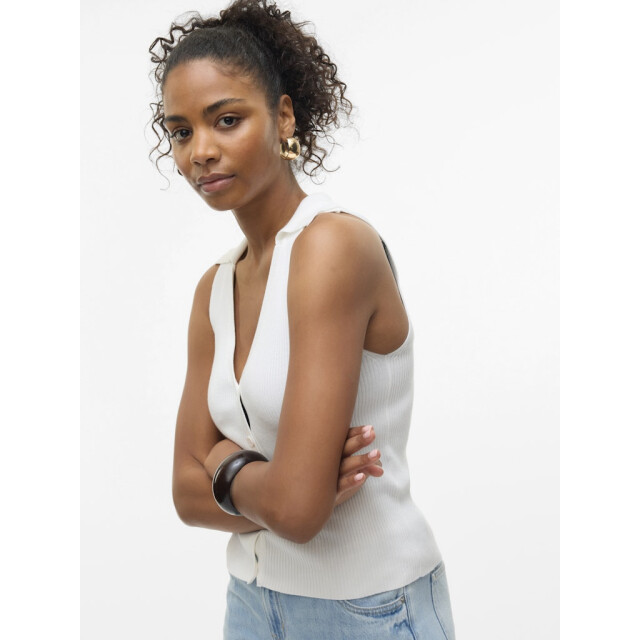 Vero Moda vmwillow sl v-neck polo top 10330770 snow white 06010.112.0058 large