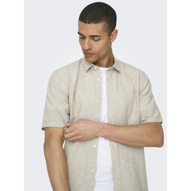 Only & Sons onscaiden ss solid linen shirt 22009885 chinchilla 05632.849.0006 large
