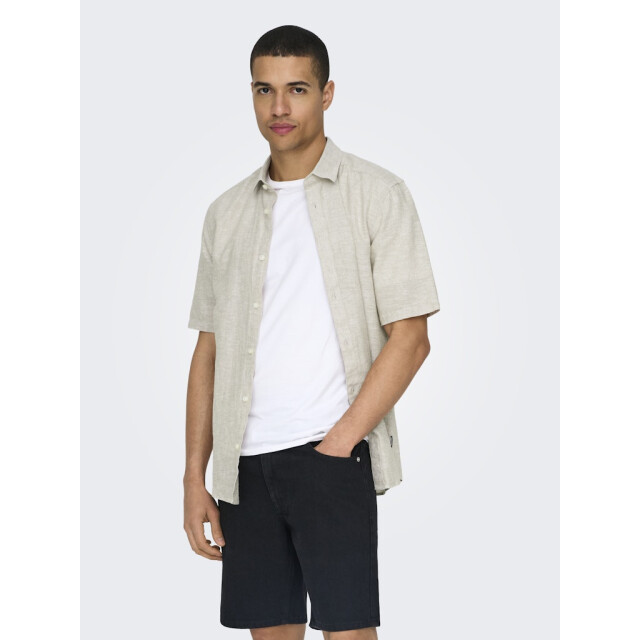 Only & Sons onscaiden ss solid linen shirt 22009885 chinchilla 05632.849.0006 large