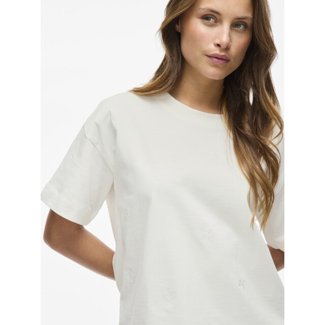 Vila vimonie flower emb s/s o-neck 14106761 white flowers 06011.112.0192 large