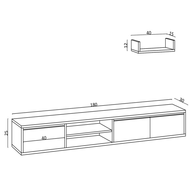 CaliCosy Set tv-meubel met 3 deuren en wandplank wit l180 cm alcor 3178021 large