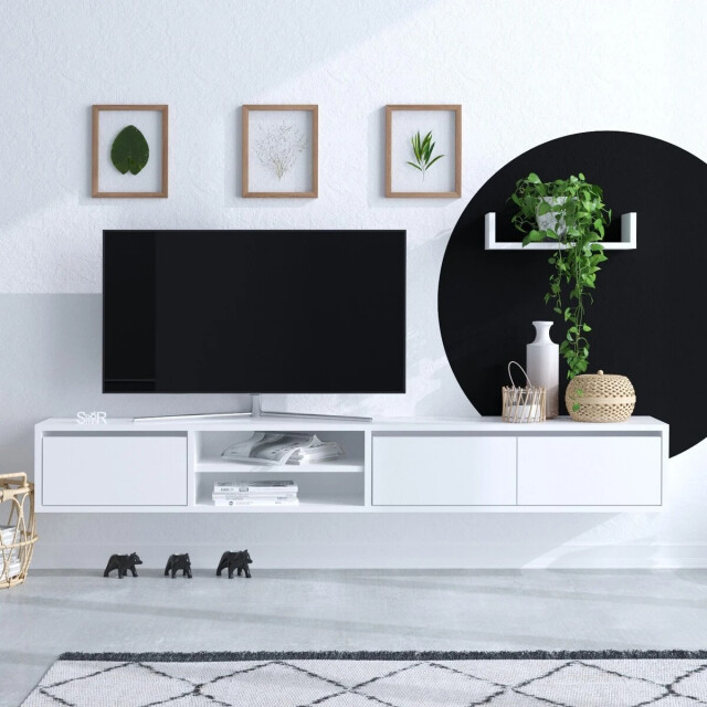 CaliCosy Set tv-meubel met 3 deuren en wandplank wit l180 cm alcor 3178021 large
