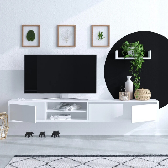 CaliCosy Set tv-meubel met 3 deuren en wandplank wit l180 cm alcor 3178021 large