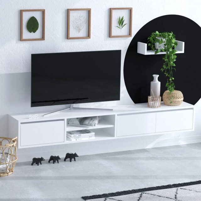 CaliCosy Set tv-meubel met 3 deuren en wandplank wit l180 cm alcor 3178021 large