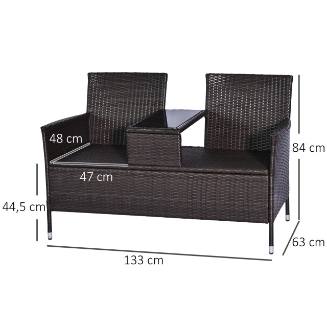 4goodz Outsunny polyrattan 2-zits wicker tuinbank met tafel - 3177957 large