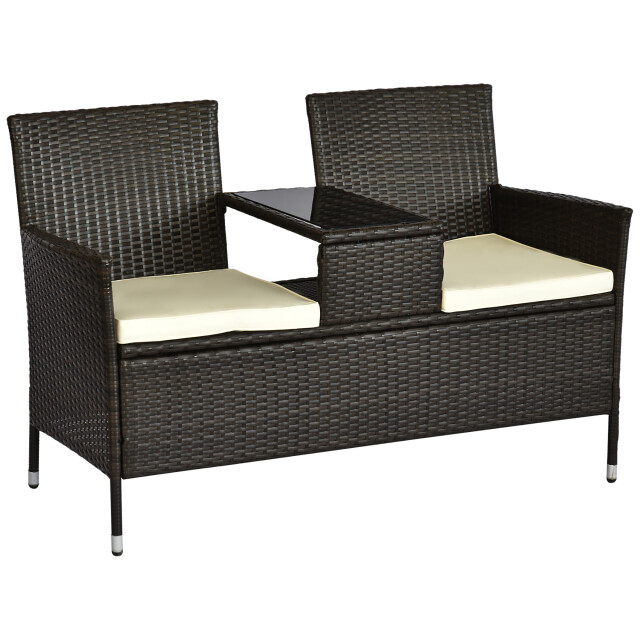4goodz Outsunny polyrattan 2-zits wicker tuinbank met tafel - 3177957 large