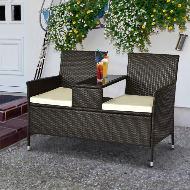 4goodz Outsunny polyrattan 2-zits wicker tuinbank met tafel - 3177957 large