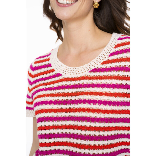 Geisha top knitted short sleeves 54301-10 10 off-white/coral 06011.112.0166 large