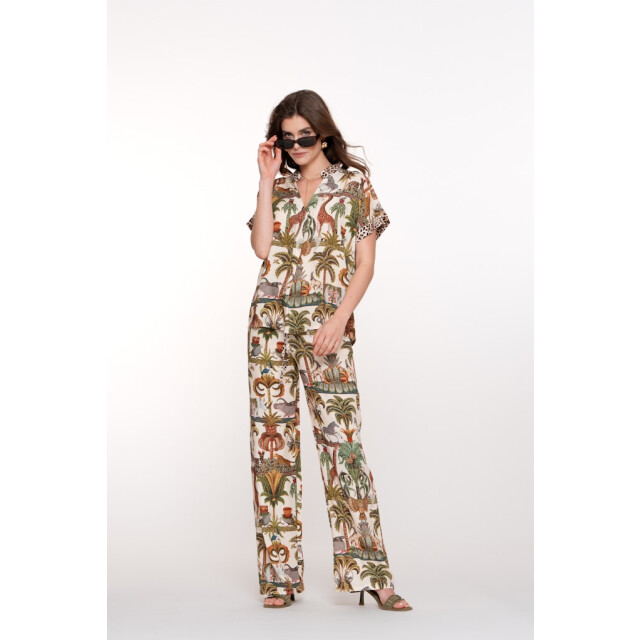 Geisha pants animal jungle 51355-70 10 off-white/green 06541.112.0009 large