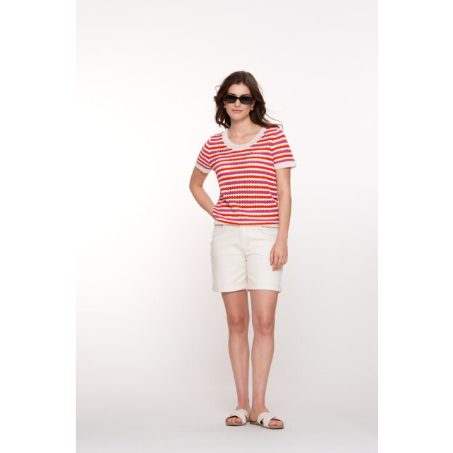 Geisha top knitted short sleeves 54301-10 10 off-white/coral 06011.112.0166 large