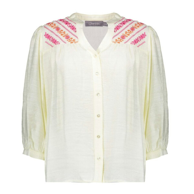 Geisha blouse embroidery at yoke 3/4 sl 53401-14 10 off-white/fuchsia 06615.540.0003 large