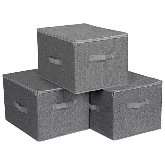 CaliCosy Grijze opvouwbare opbergdozen met handvatten en deksel l40 x h25 cm 2929407 large