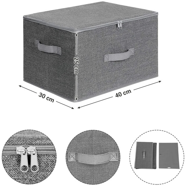 CaliCosy Grijze opvouwbare opbergdozen met handvatten en deksel l40 x h25 cm 2929407 large