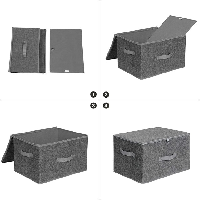 CaliCosy Grijze opvouwbare opbergdozen met handvatten en deksel l40 x h25 cm 2929407 large
