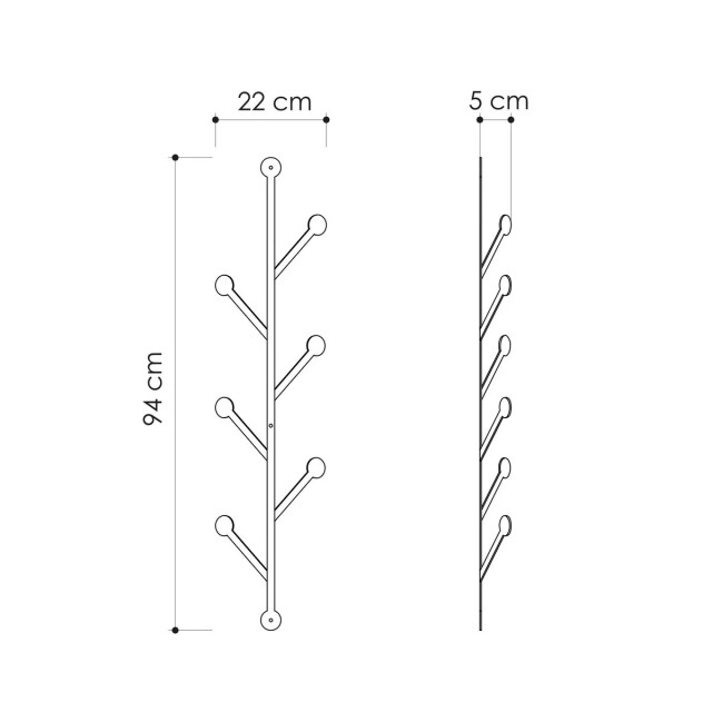 CaliCosy Verticale wandkapstok met 6 haken in zwart metaal h94 cm ponpon 3178351 large